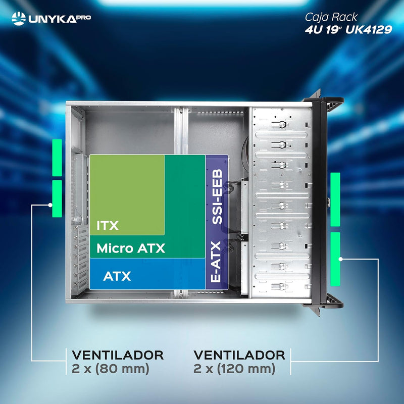 UNYKAch uk-4129 Rack-Gehäuse schwarz – PC-Gehäuse (Ablage, SGCC, Secc, ATX, Micro-ATX, 4U, Schwarz,