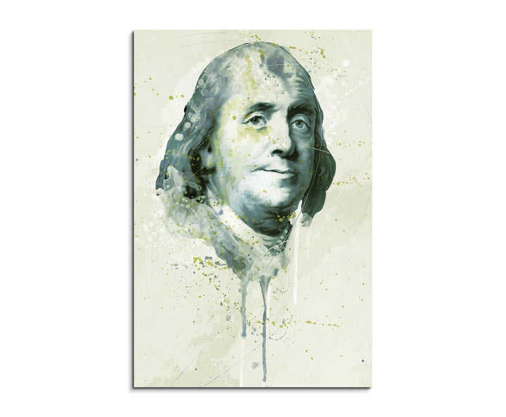 Benjamin Franklin Aqua 90x60cm - Splash Art Paul Sinus Wandbild auf Leinwand - Malerei, Kunstbild, A
