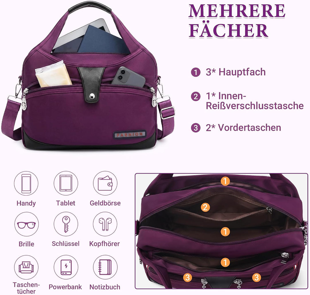 DIRRONA Damen Umhängetasche Multi Pocket Crossbody Bag Schultertaschen Leicht Handtasche Waterproof