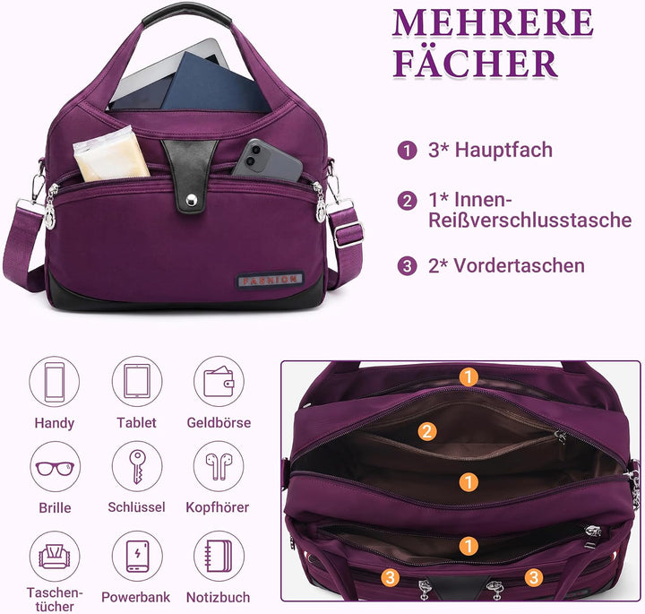 DIRRONA Damen Umhängetasche Multi Pocket Crossbody Bag Schultertaschen Leicht Handtasche Waterproof