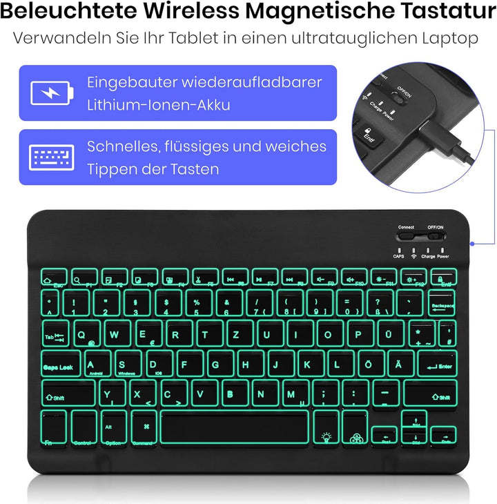 Tastatur für Samsung Tablet A9 Plus - für Galaxy Tab A9 Plus Hülle mit Tastatur, Tastatur Beleuchtun