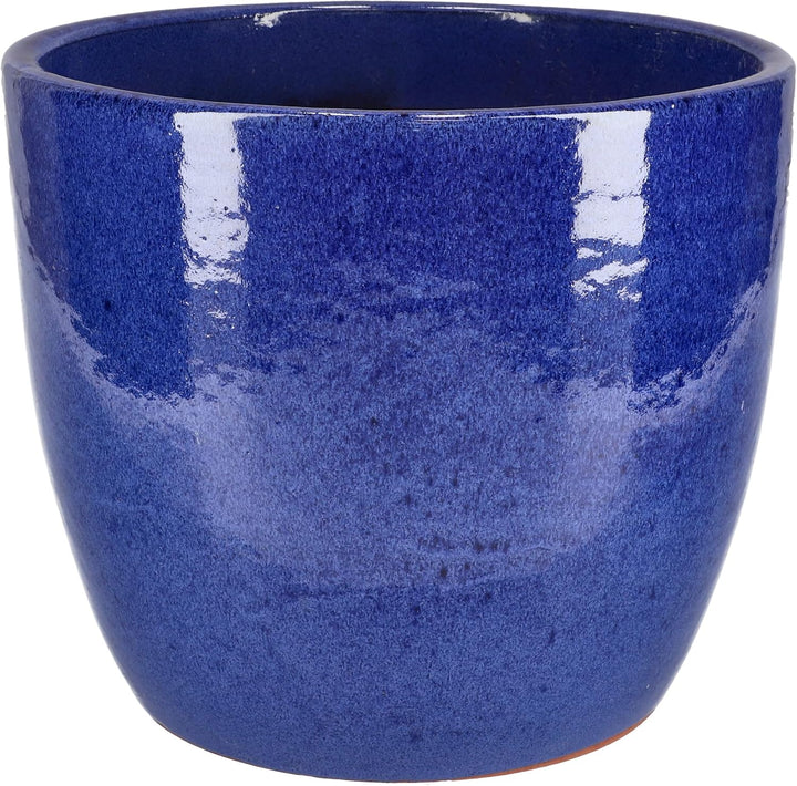 KOTARBAU® Garten Blumentopf ⌀ 31cm Keramik glasiert Kobalt mit Tropfschale, Kobalt