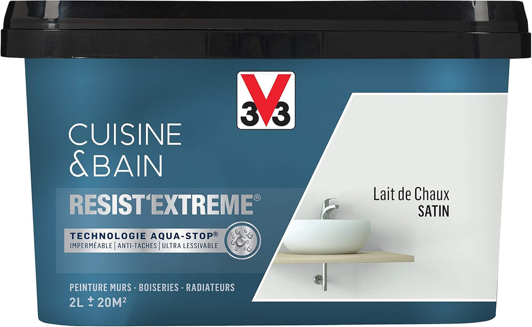 V33 Resist'Extreme® Küchenfarbe für mehrere Oberflächen, einschichtig, Satin, Kalkmilch, 2 l 2 l (Lo