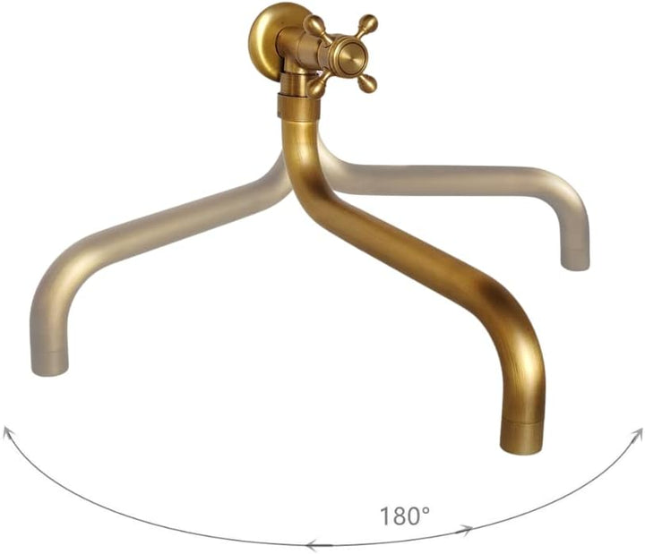 Wasserhahn Messing Antik, Wandmontierte 180° Drehbar Waschtischarmatur, Kaltwasserhahn Garten Bronze
