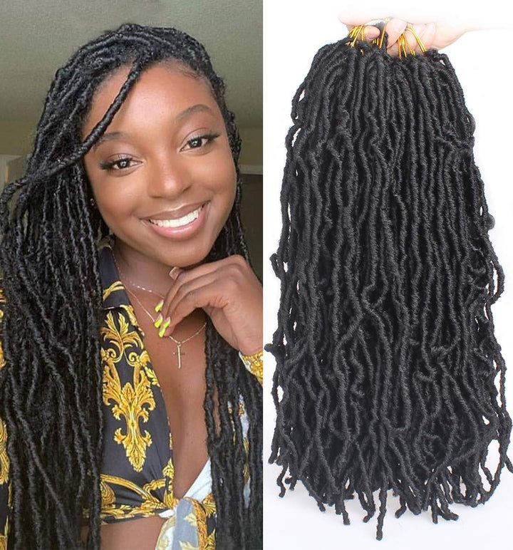 Leeven 24 Zoll Nu Faux Locs Crochet Hair 7 Packs Black Soft Messy Faux Locs Crochet Braids Distresse