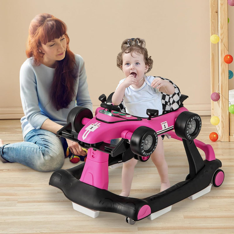 DREAMADE Lauflernhilfe, 4 in 1 Autoförmiger Lauflernwagen mit einstellbarer Geschwindigkeit, Musik &