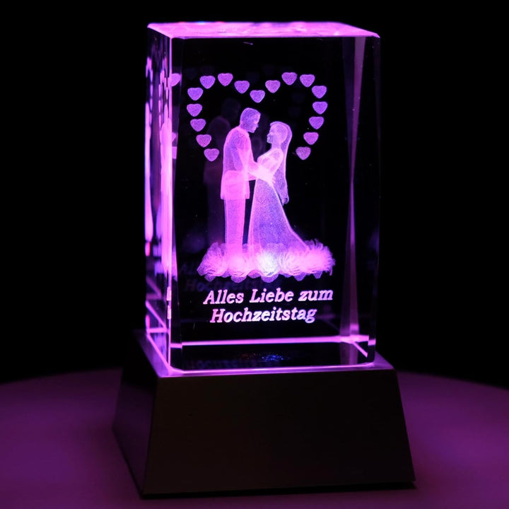 Kaltner Präsente Stimmungslicht LED Kerze/Kristall Glasblock/Motiv Hochzeit / 3D-Laser-Gravur - Alle