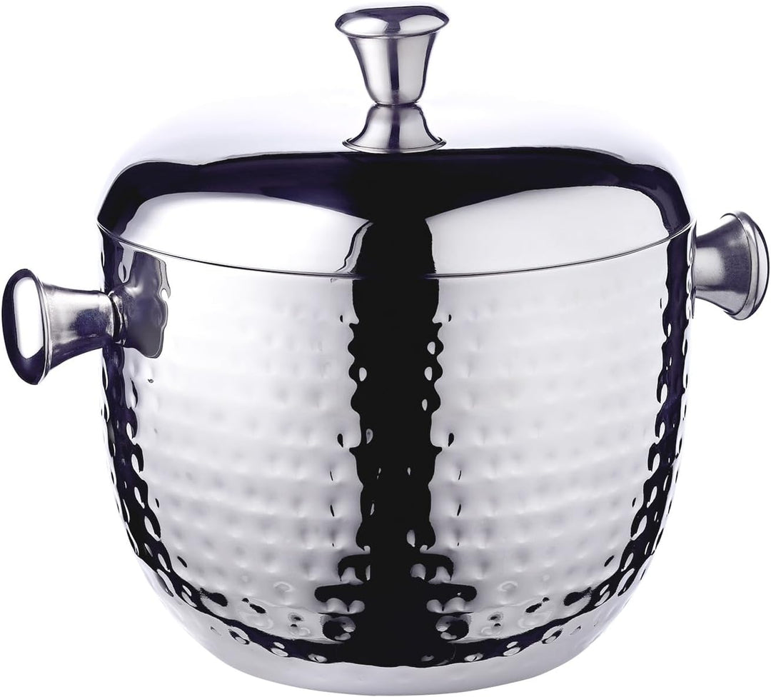 EDZARD Eiseimer Rico (Höhe 21 cm) mit Deckel, Edelstahl gehämmert hochglanzpoliert