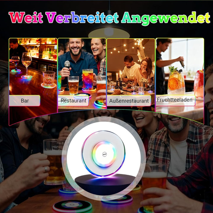 10St Led Untersetzer 7 Lichtmodi Bunt LED Untersetzer Acryl Rund Wasserdichte Leuchtuntersetzer Getr