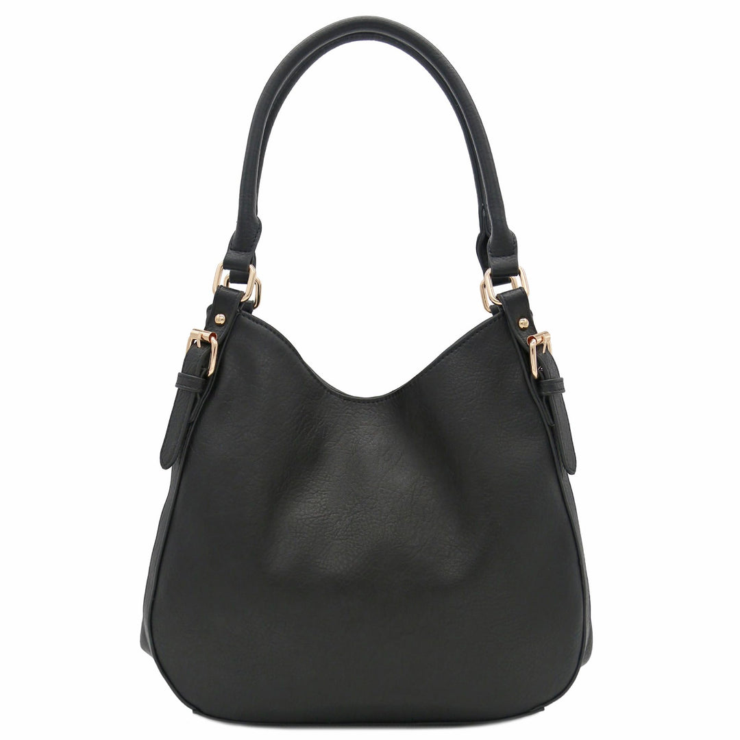 Leichte Hobo-Tasche aus Kunstleder mit 3 Fächern Schwarz, Schwarz