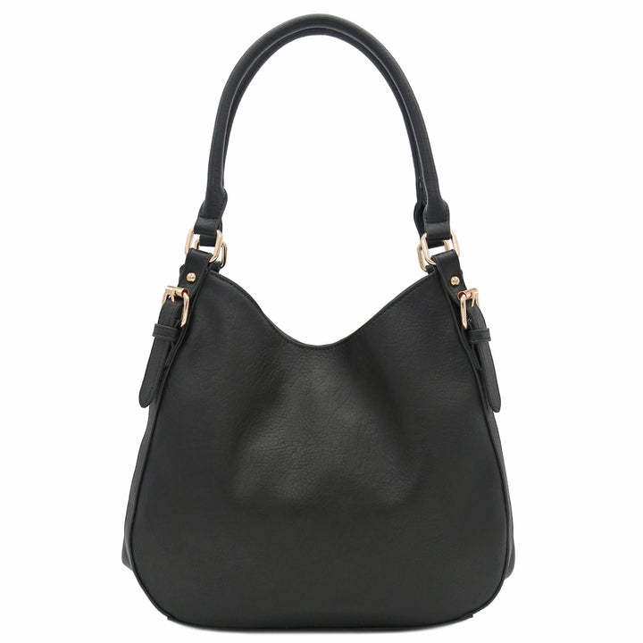 Leichte Hobo-Tasche aus Kunstleder mit 3 Fächern Schwarz, Schwarz