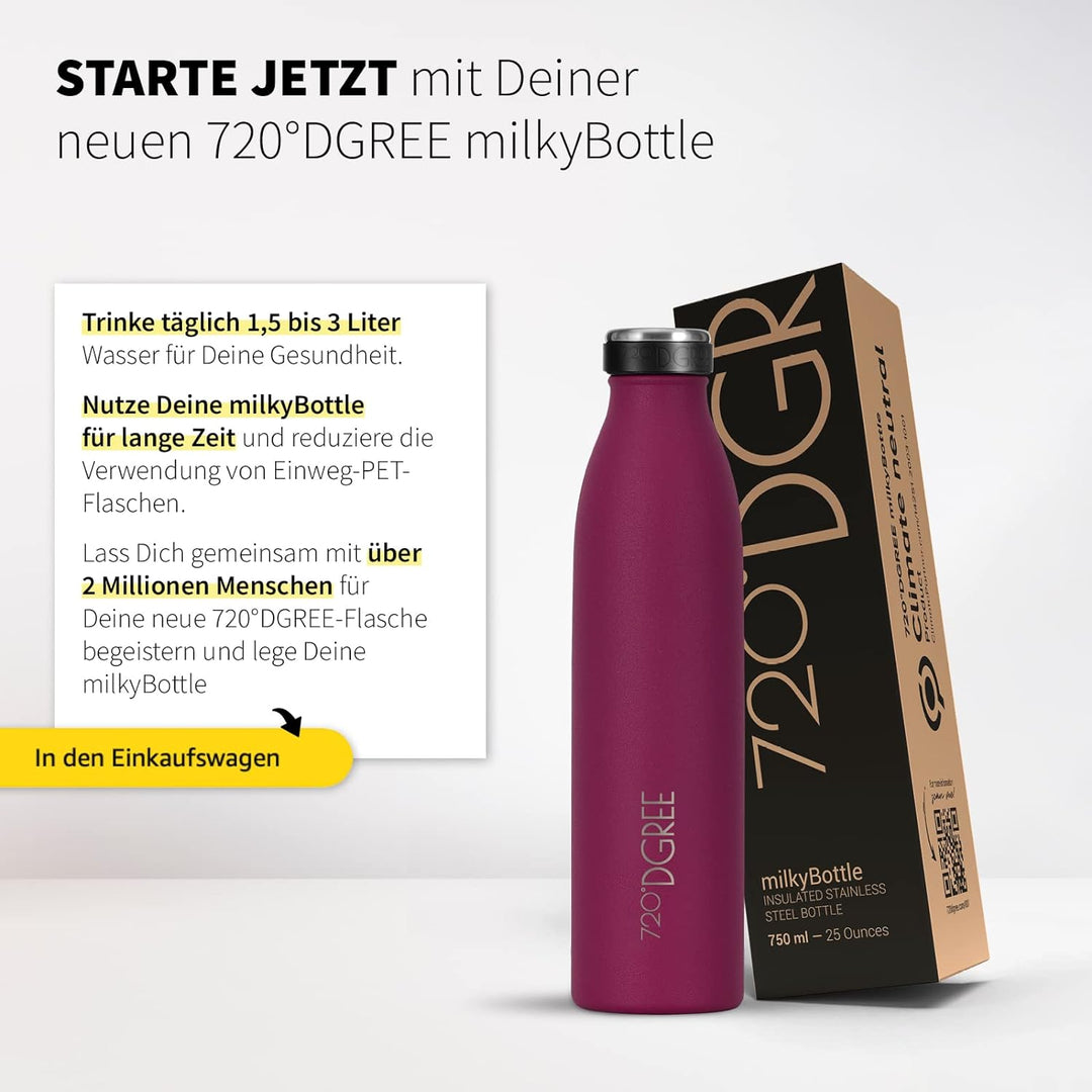 720°DGREE Edelstahl Trinkflasche “milkyBottle” - 750ml - BPA-Frei, Auslaufsicher, Kohlensäure geeign