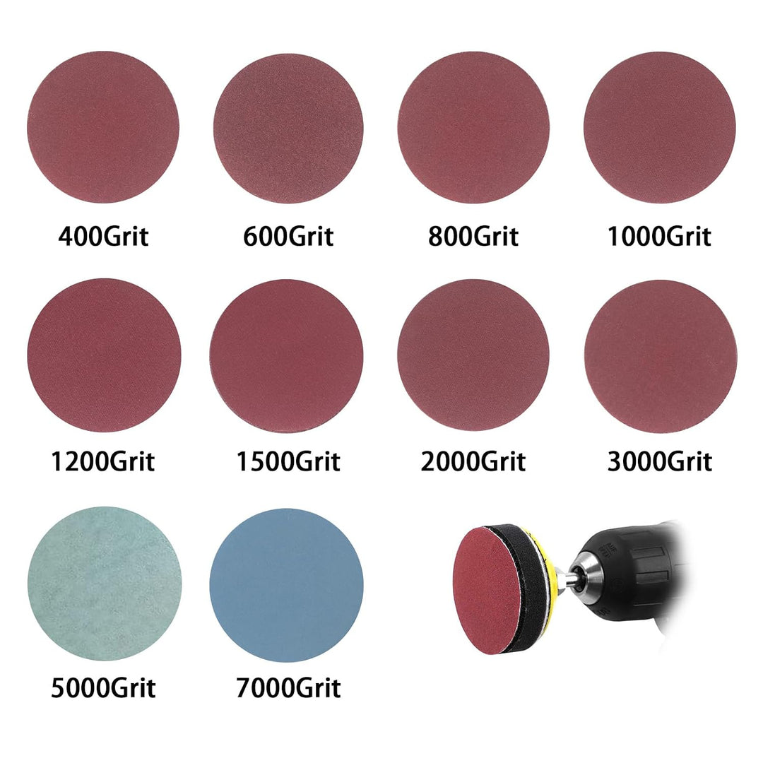 100 Stück 50mm Schleifpapier Klett 400/600/800/1000/1200/1500/2000/3000/5000/7000Körnung, Schleifpap