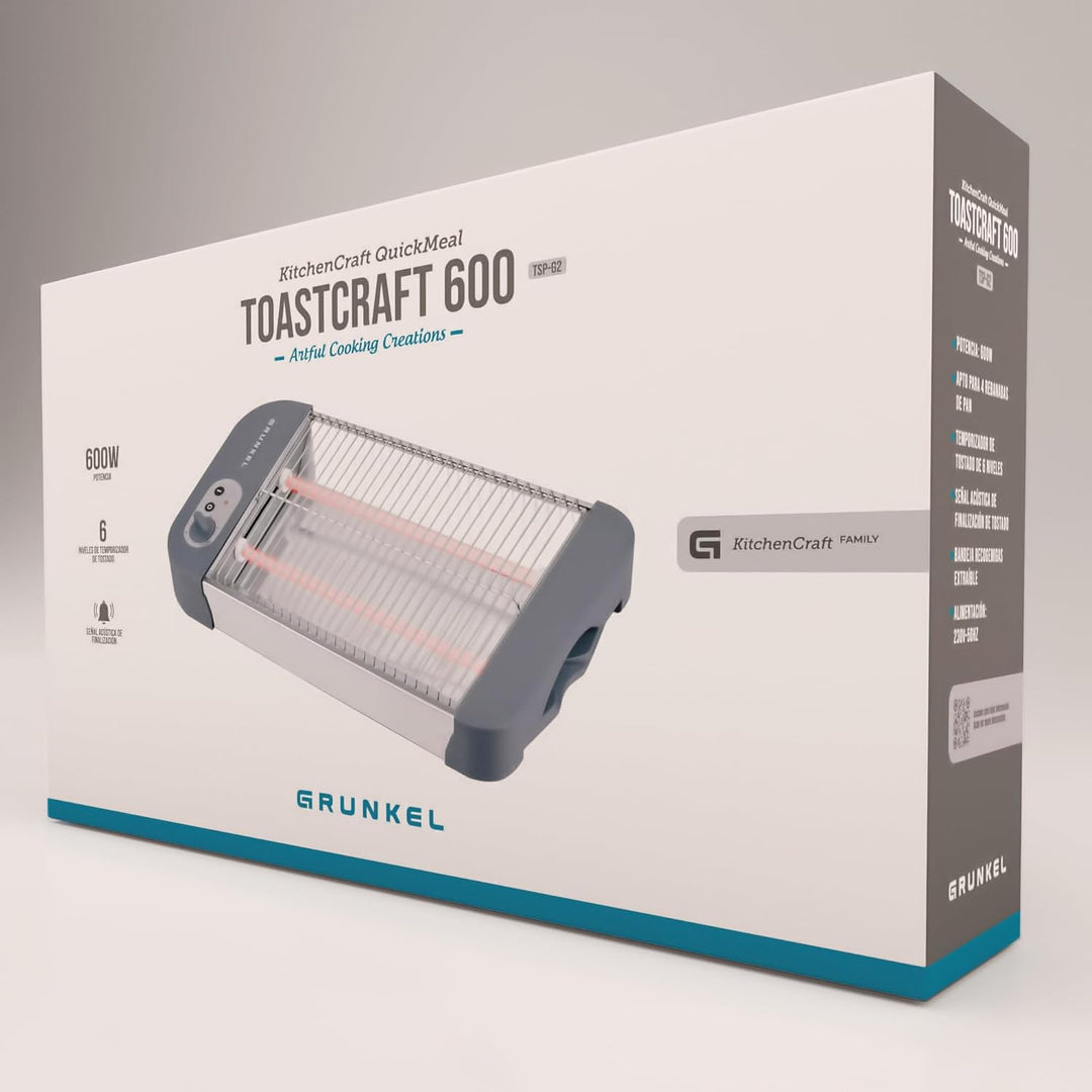 Grunkel - Flat toaster for all types of bread and baked goods with 600 W power, toast timer with 6 l