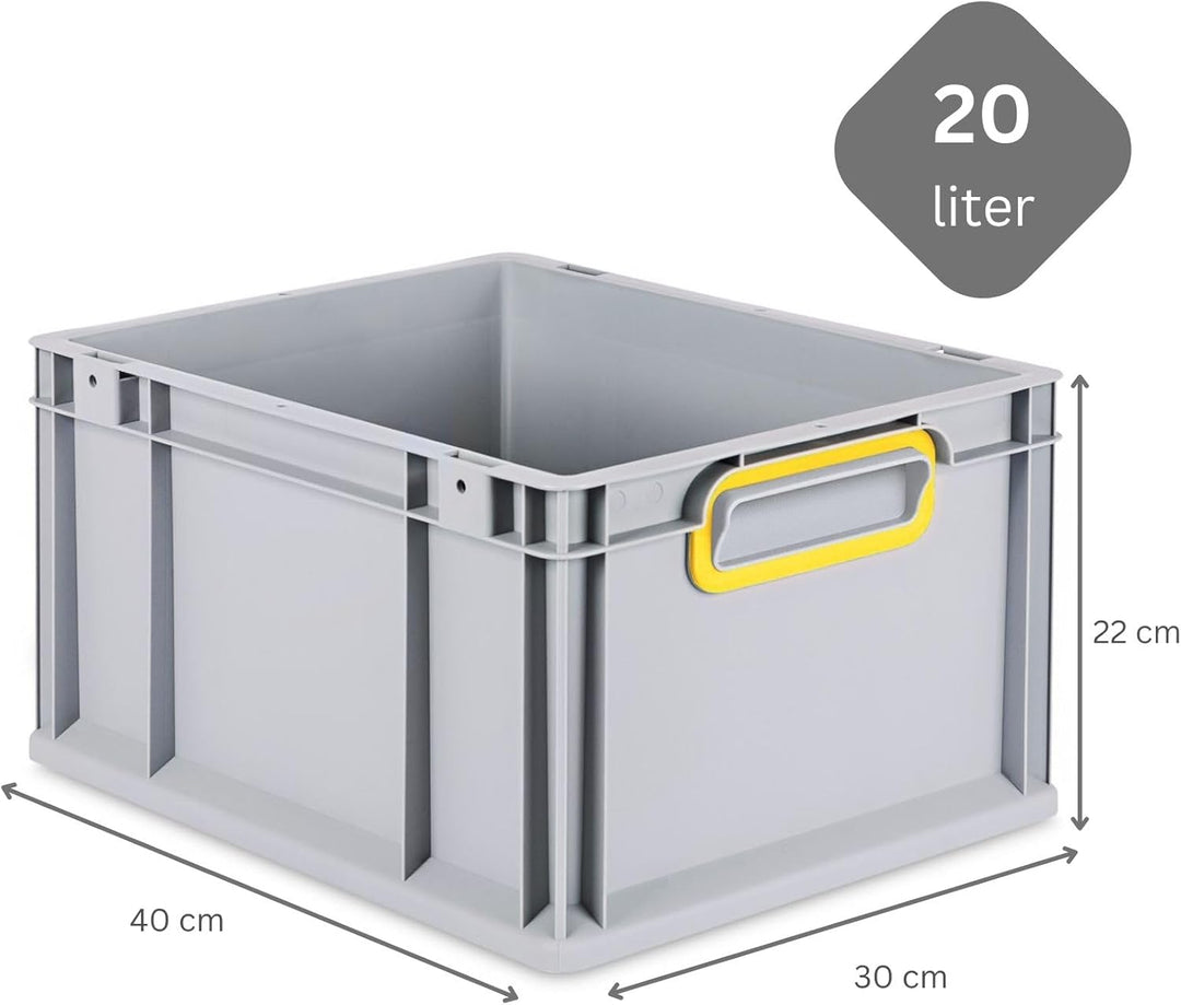 SparSet 10x Eurobox NextGen Color | HxBxT 22x30x40cm | 20 Liter | Griffe gelb geschlossen | Glatter