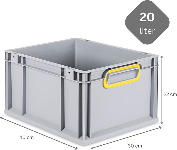 SparSet 10x Eurobox NextGen Color | HxBxT 22x30x40cm | 20 Liter | Griffe gelb geschlossen | Glatter