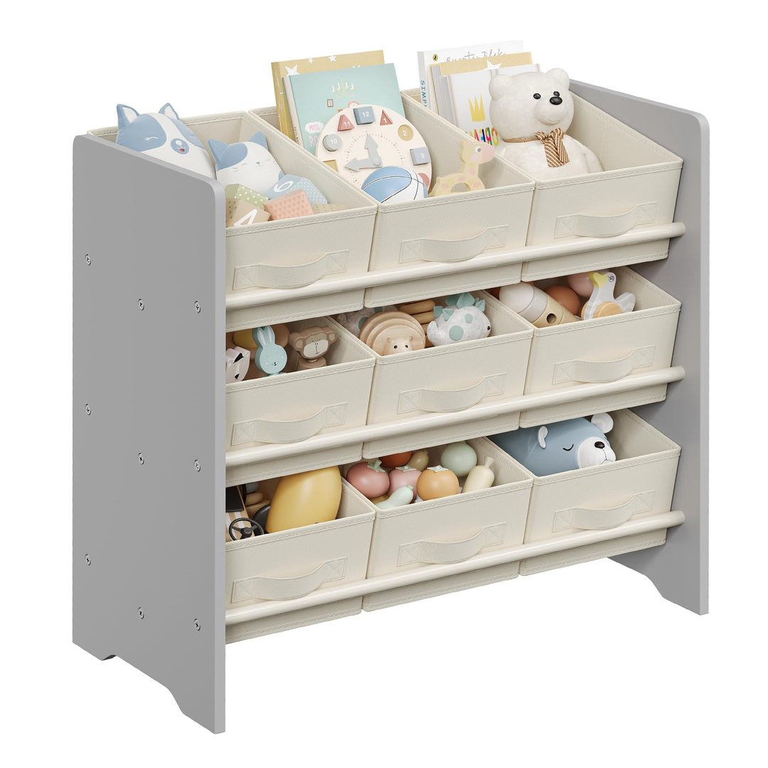 SONGMICS Kinderregal, Spielzeugregal, Bücherregal Kinder, mit 9 Aufbewahrungsboxen aus Vliesstoff, K