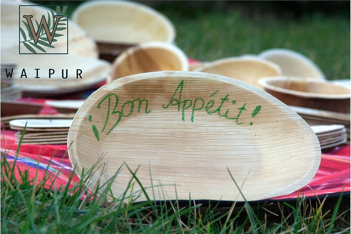 Waipur Bio Palmblatt Geschirr - 25 Teller rund Ø 20 cm - Premium Einmalteller kompostierbar- Umweltf