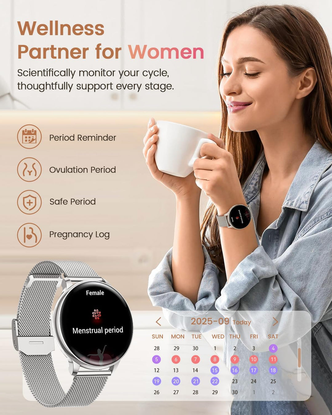 RUXINGX Smartwatch Damen, 1.27" Smart Watch Rund mit Telefonfunktion, 24H SpO2 Pulsuhr, Fitnessuhr m