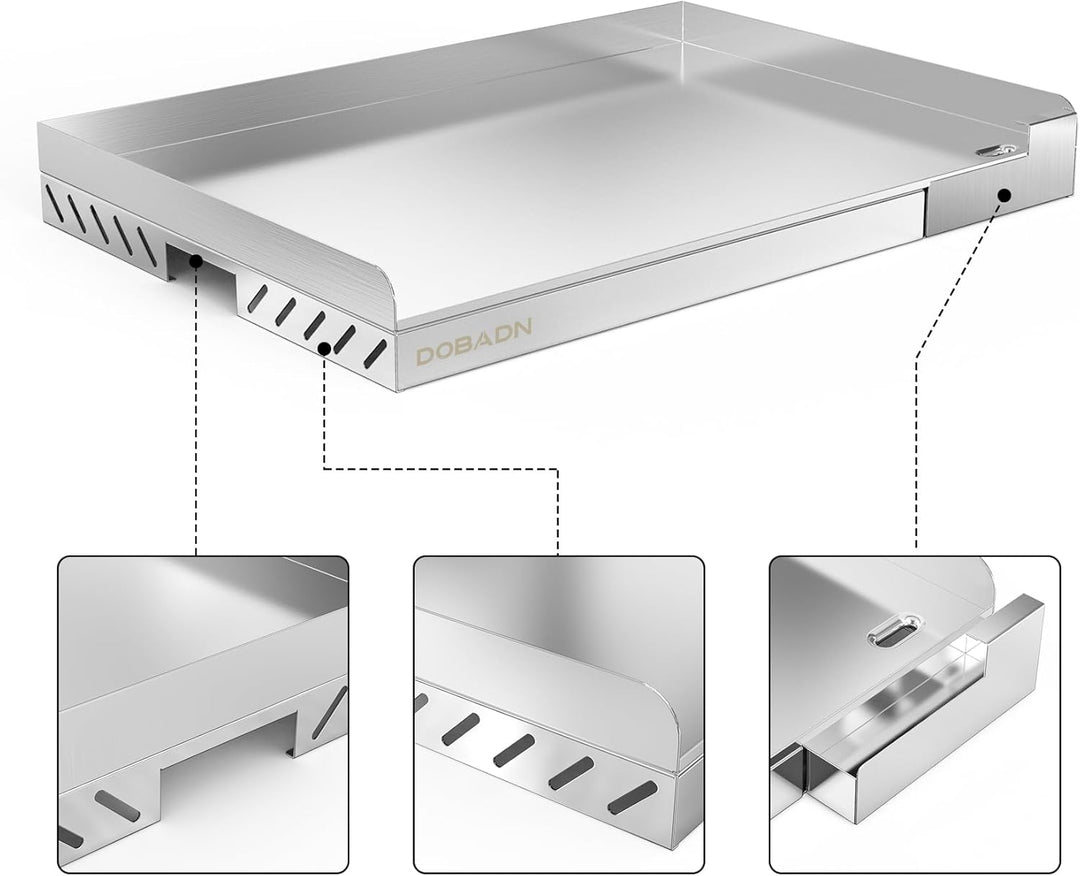 Universal BBQ Edelstahl Plancha Grillplatte Griddle für Gas- und Holzkohlegrill,58.3 * 40.5 * 7 CM,