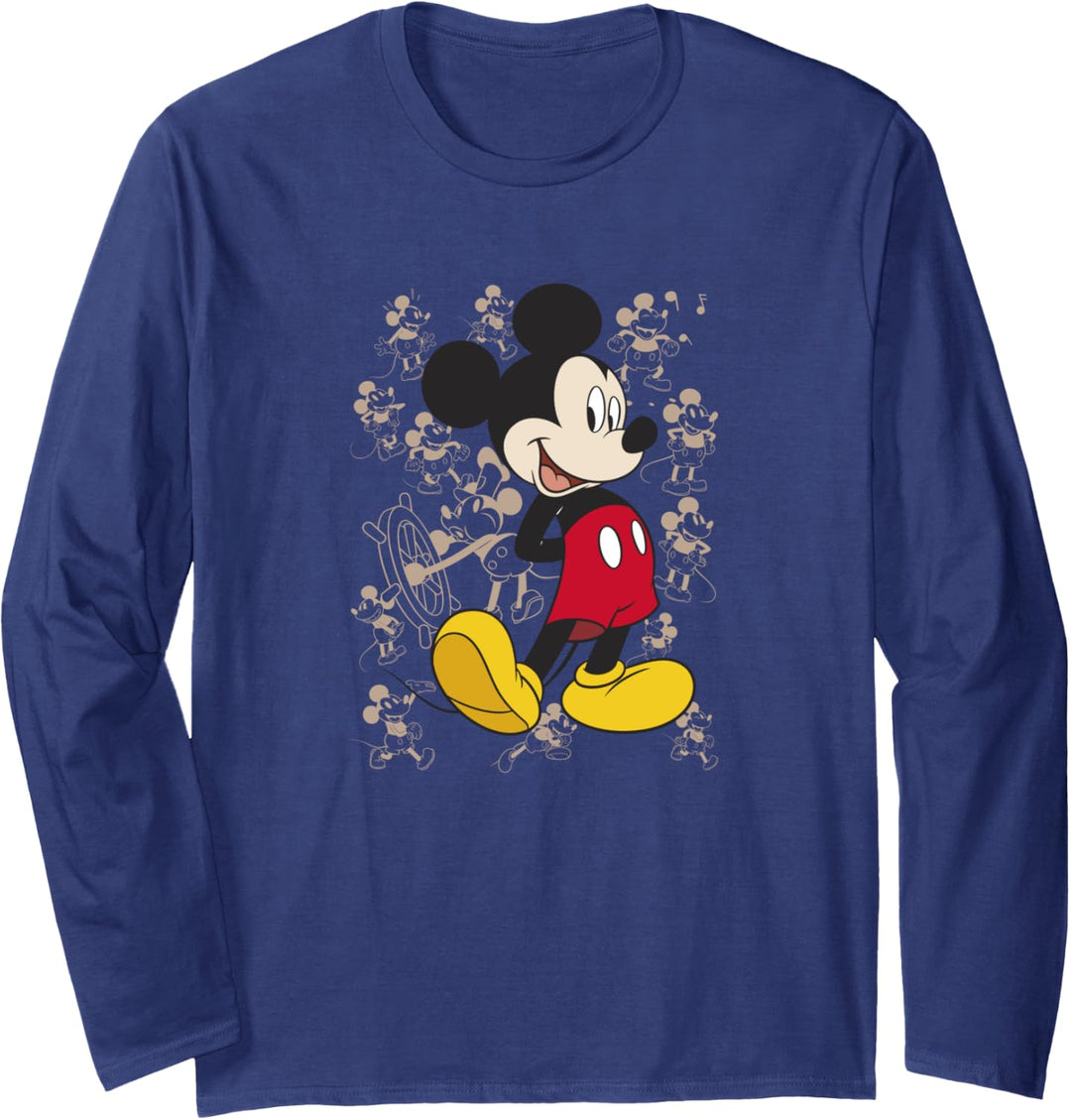 Disney Mickey Mouse Retro Sketches From The Past Background Langarmshirt
