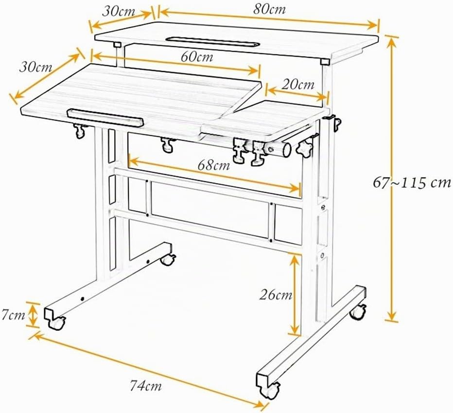 sogesfurniture höhenverstellbar Computertisch Laptoptisch mit Rollen, Mobiler Schreibtisch PC Tisch