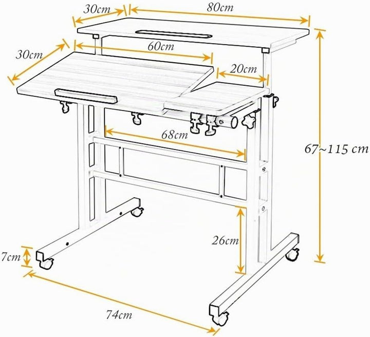 sogesfurniture höhenverstellbar Computertisch Laptoptisch mit Rollen, Mobiler Schreibtisch PC Tisch