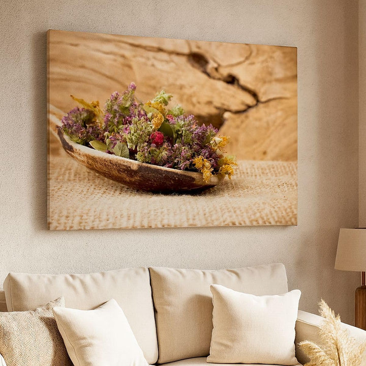 Bilder auf Leinwand 100x70cm Leinwandbild Kraut Tee Bio getrocknete Kräuter Gross Wanddeko Bild Schl