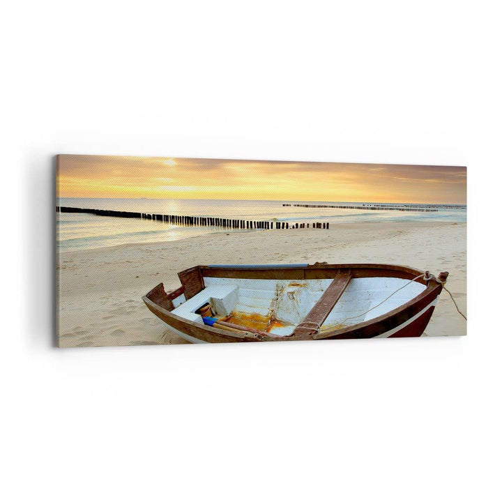 Wandbilder Dekoration Wohnzimmer Strand Boot Ostsee Sommer Panorama Bilder auf Leinwand 120x50cm Lei