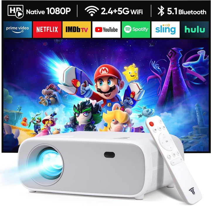 Wielio Full HD 1080P Beamer mit 4K Unterstützung, Bluetooth und WiFi, 18000 Lumen HD Display, Unters