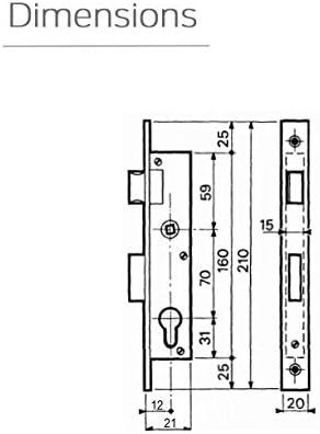 Bricard 1662 Einsteckschloss für Eingangs- oder Serviertür, 1646 Axe à 12 mm, Axe à 12 mm