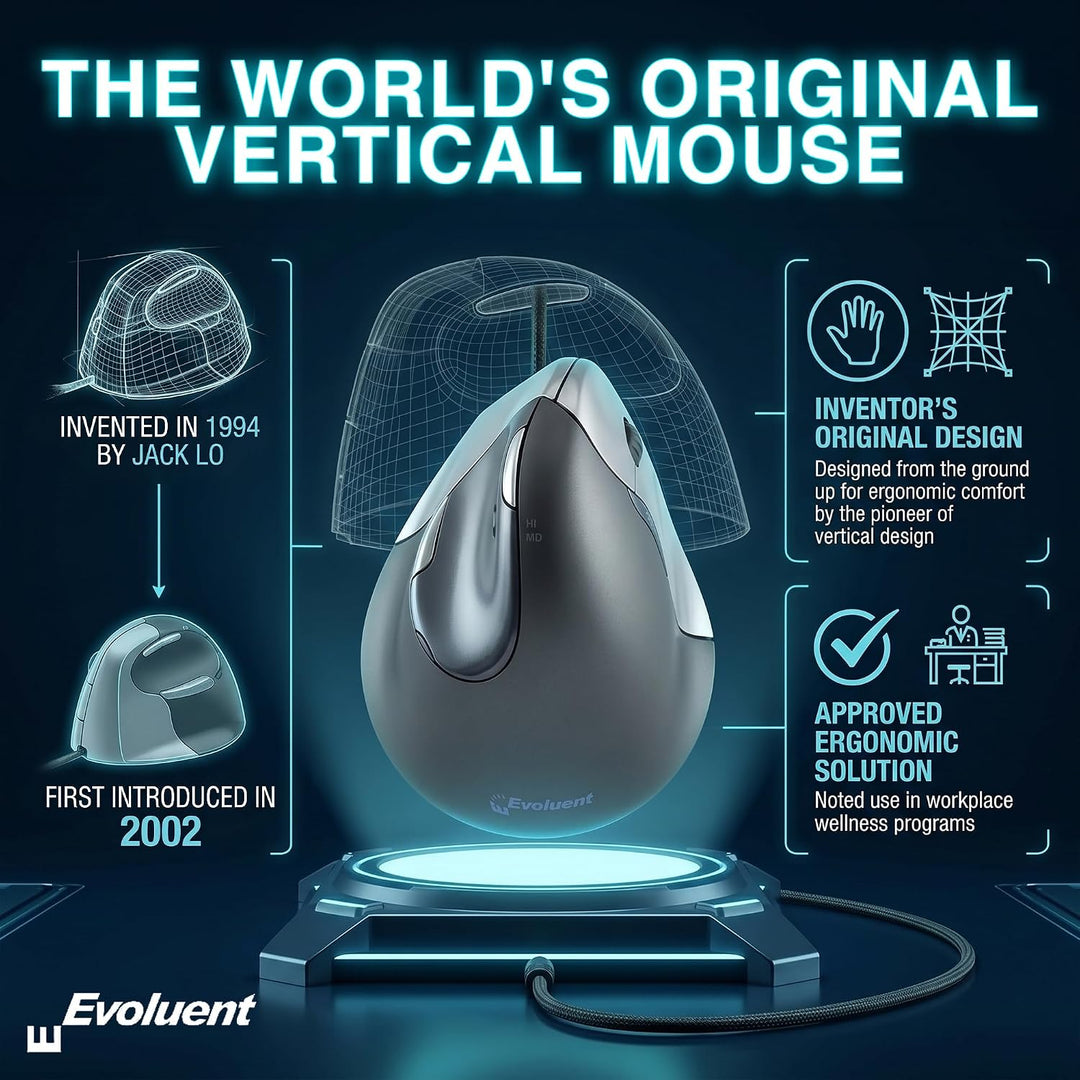 Evoluent VM4R Vertical Mouse 4 Maus für Rechtshänder, Schwarz, Grau Single, Single