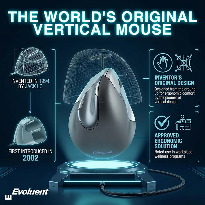 Evoluent VM4R Vertical Mouse 4 Maus für Rechtshänder, Schwarz, Grau Single, Single