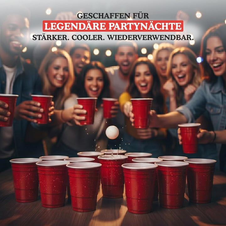 GetBuckets® Bierpong Becher Set (12 STK.) | Edelstahl Spülmaschinenfest Wiederverwendbar Stabil | Or