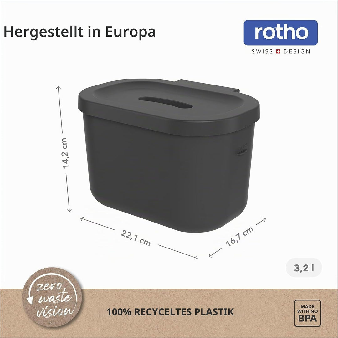 Rotho Salsa Biomülleimer 3,2l, mit Decekl Komposteimer, integrierte Hängevorrichtung, Kunststoff, 22
