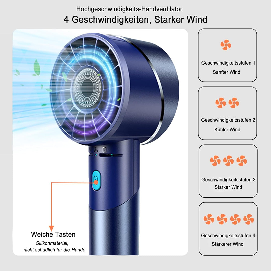 Handventilator Akku Aufladbar, Mini Stark Ventilator mit 7000 rpm Hohe Geschwindigkeit, Kleiner Meta