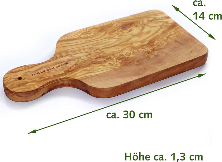 NATUREHOME Olivenholz Schneidebrett antibakteriell Vesperbrett Holz Brett Griffbrett 30x14x1,3 cm S,