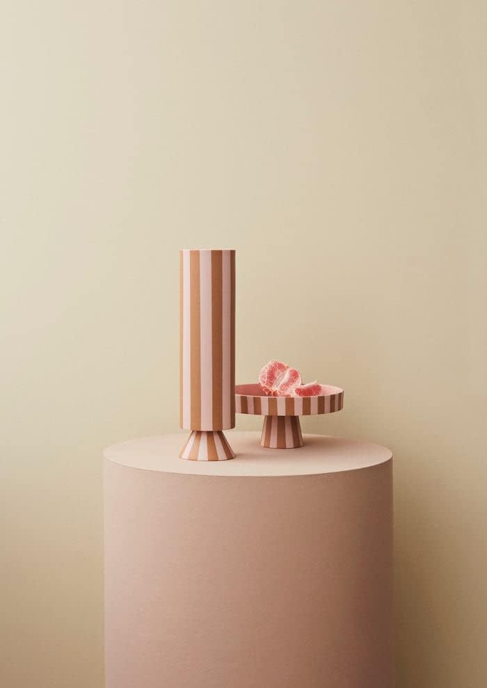 OYOY Living Toppu Tray Caramel Schale Dekoschale Rund Keramik Gestreift Braun Rosa 20x9 cm - LITAB11