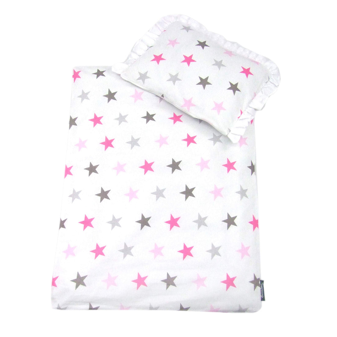 Rawstyle 4 TLG. Set Bezug (Weiss + Sterne Grau) für Kinderwagen 70x50 cm Garnitur Bettwäsche Decke +