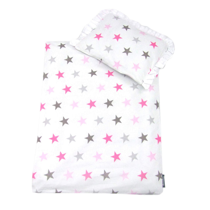 Rawstyle 4 TLG. Set Bezug (Weiss + Sterne Grau) für Kinderwagen 70x50 cm Garnitur Bettwäsche Decke +