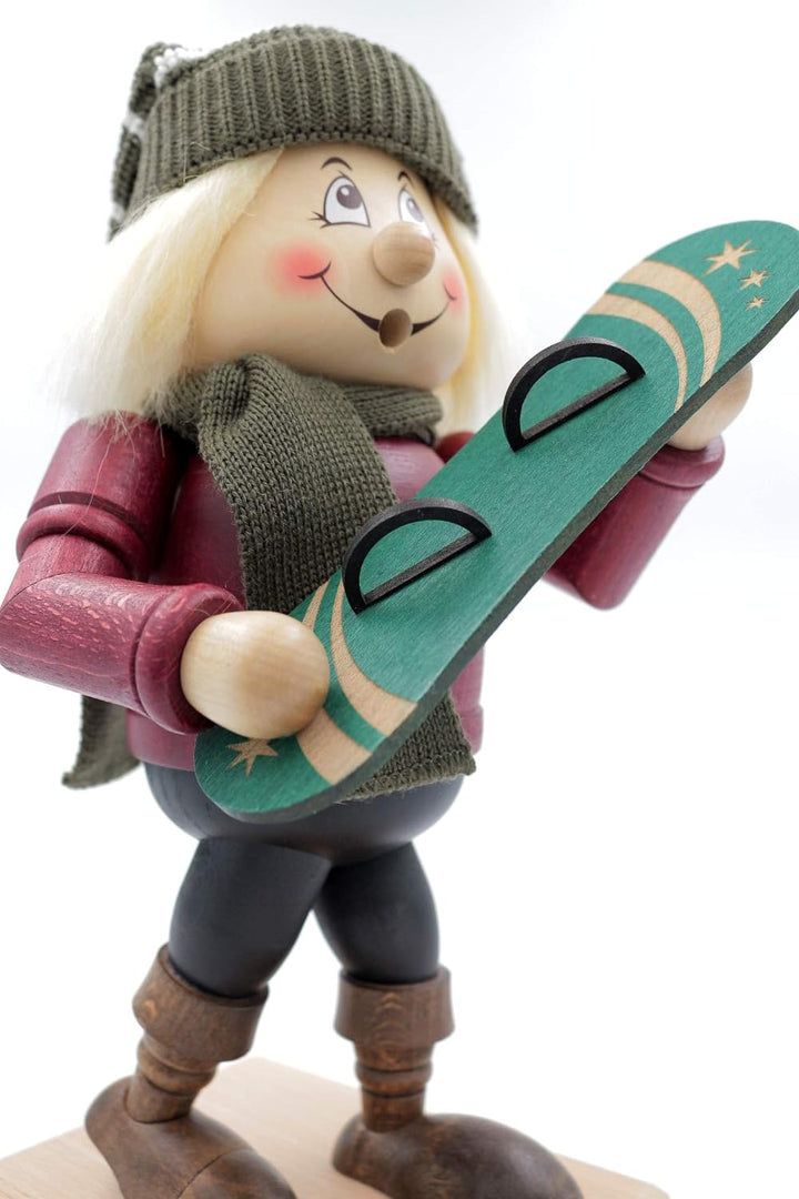 Kuhnert - Original Erzgebirgische Holzkunst Räuchermann Räucherfigur Wichtel 32cm - Snowboarder, Sno