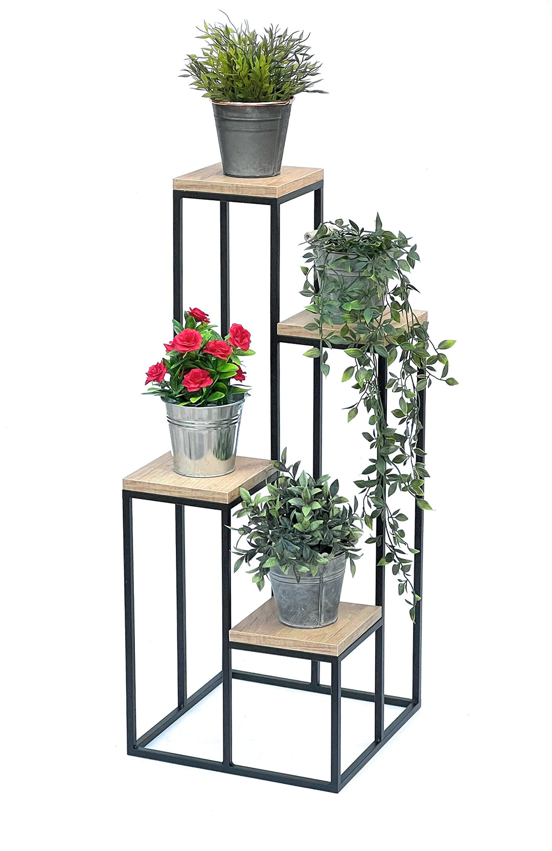 DanDiBo Blumentreppe Metall Schwarz Holz 90 cm Pflanzentreppe Blumenständer 96349 Blumensäule Modern