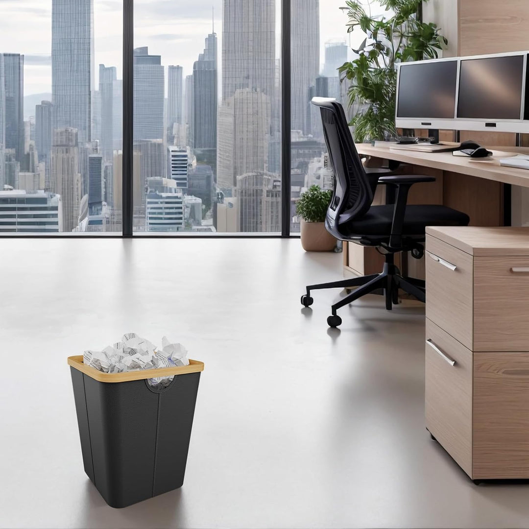 Papierkorb Büro aus Bambus - Mülleimer Büro aus Oxford-Stoff - Papiermülleimer Eckig - Papiereimer S