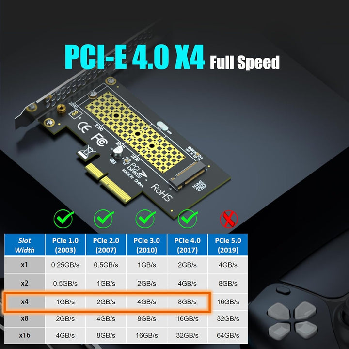 GLOTRENDS PA09-HS M.2 NVMe zu PCIe 4.0 X4 Adapter mit M.2 Kühlkörper für 2280/2260/2242/2230 M.2 NVM