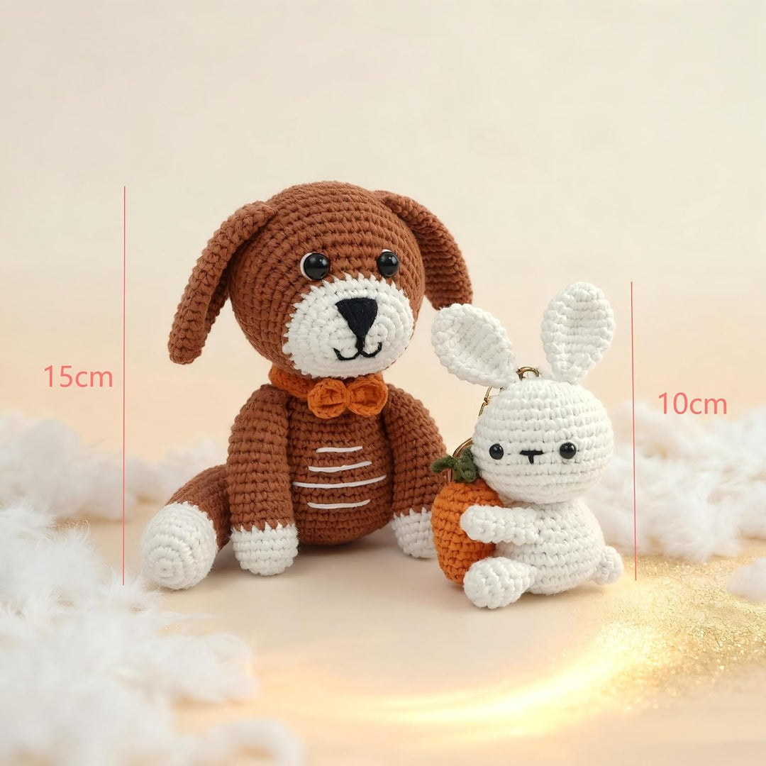 Elior Häkelset für Anfänger Amigurumi – Komplettset für Hund und Hase – Inklusive 100% Baumwollgarn,