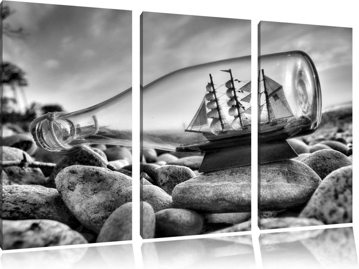 Pixxprint Flasche mit Schiff als Leinwandbild/Grösse: 3 Teilig (120x80) cm/Wandbild/Kunstdruck/ferti