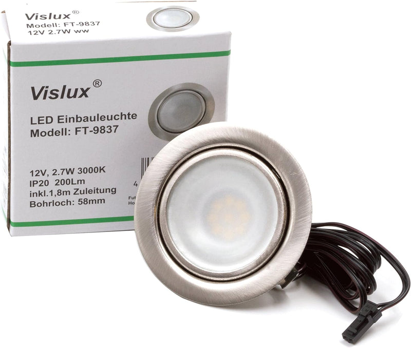 vislux 2er Set LED Einbaustrahler Möbelleuchte Möbeleinbaustrahler flach 2,7W LED 12V/ DC warmweiss