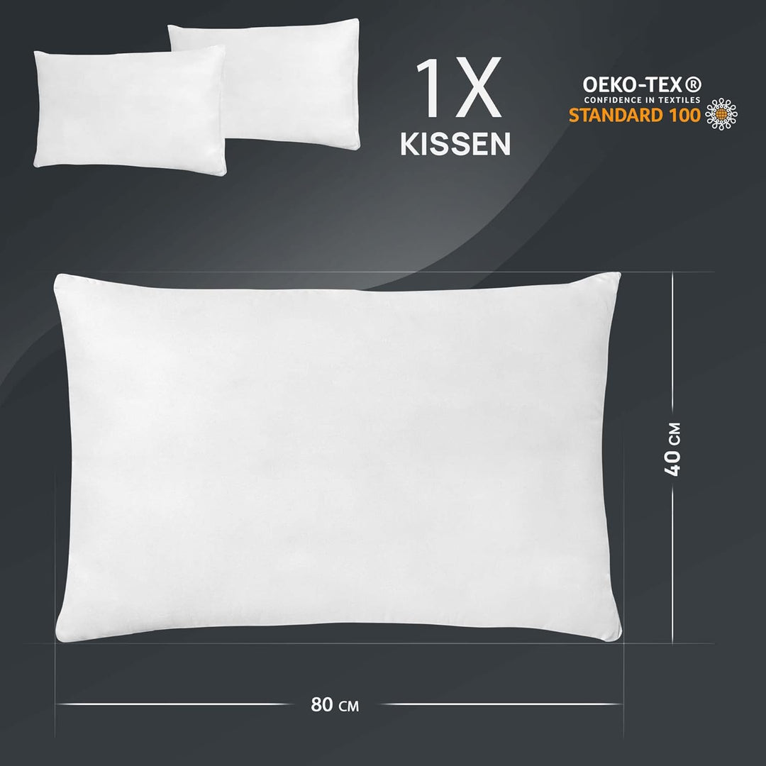 LILENO HOME Federkissen 40x80 cm [1er Set] - Kissen 40 x 80 cm aus Federn als Kopfkissen, Schlafkiss