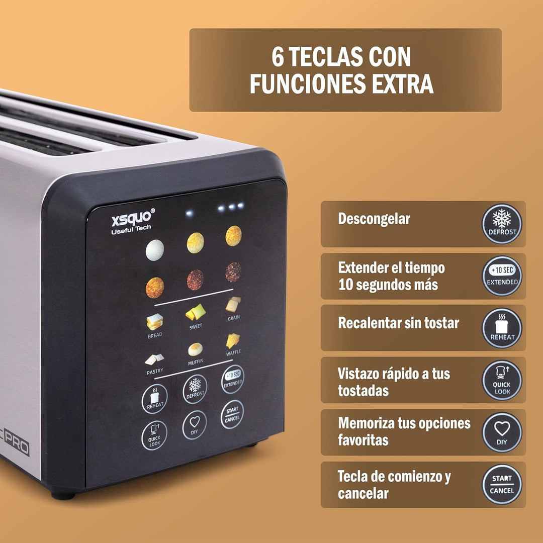 Easy Toast Pro Digitaler Toaster mit Autolift, Touchscreen, 6 Bräunungsstufen, 6 Brotprogramme, Auft