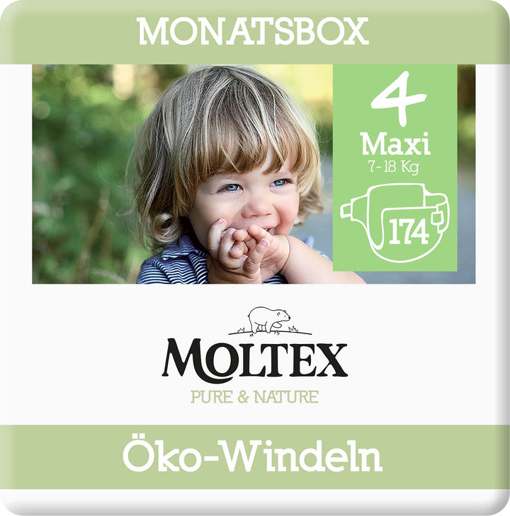 Moltex Pure & Nature Öko Windeln Grösse 4 Maxi (9-15 kg) Monatsbox - 174 Bio